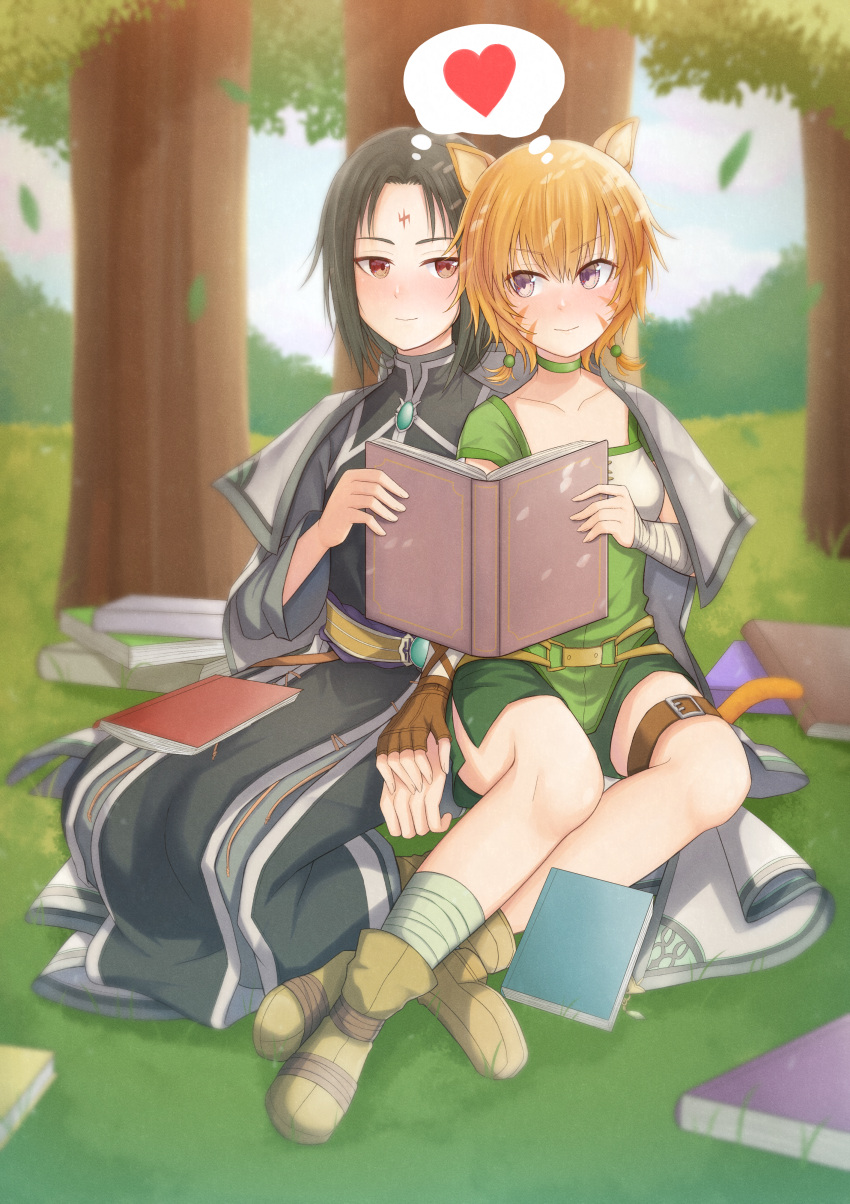 1boy, 1girl, absurdres, atorie, blush, cat_girl, coat, coat_on_shoulders