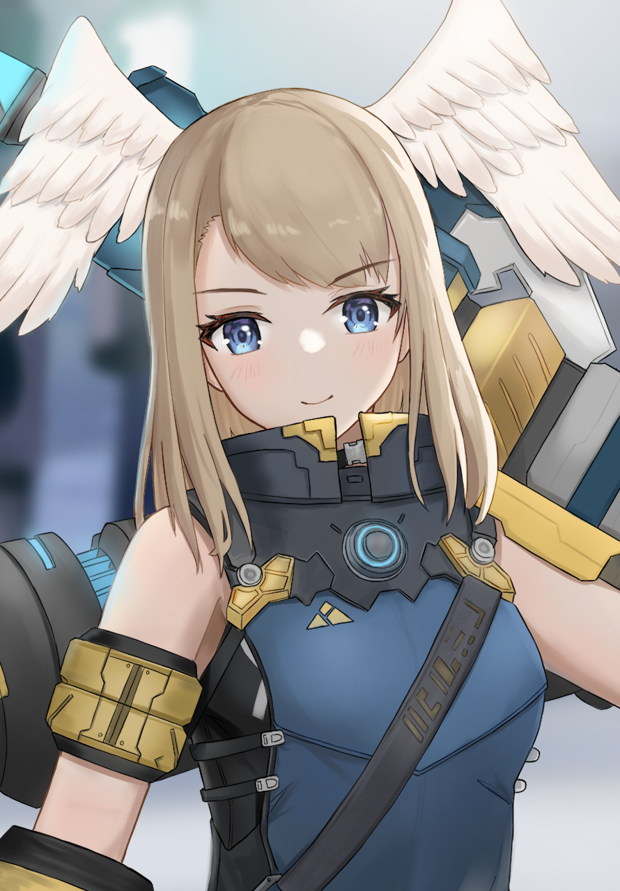 1girl, armband, armor, collar, eunie_(xenoblade), gauntlets, gun, head_wings