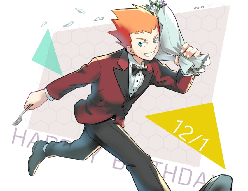 1boy, altorav, artist_name, black_bow, black_bowtie, black_footwear, black_pants, blue_eyes
