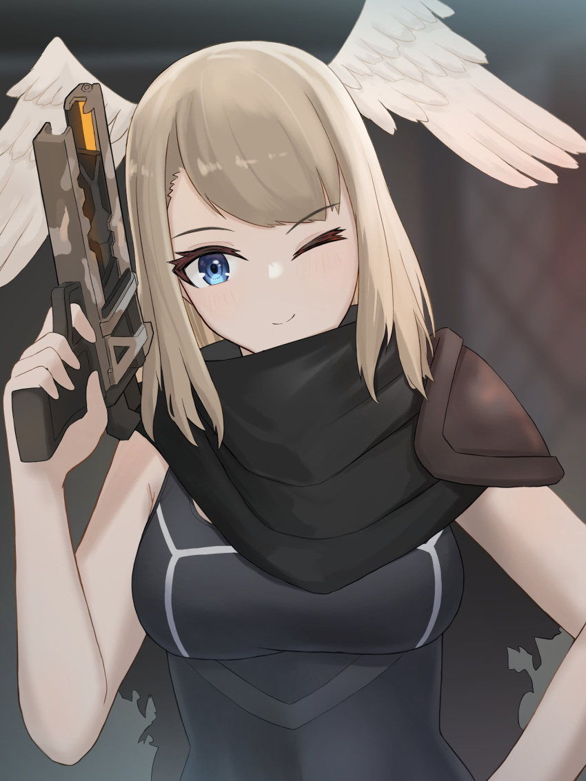 1girl, absurdres, cape, cosplay, eunie_(xenoblade), gray_(xenoblade), gray_(xenoblade)_(cosplay), gun