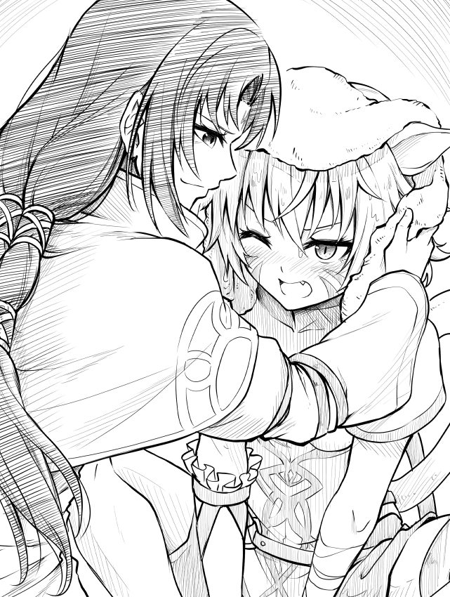 blush, cat_girl, drying, embarrassed, facepaint, fang, fire_emblem, fire_emblem:_radiant_dawn