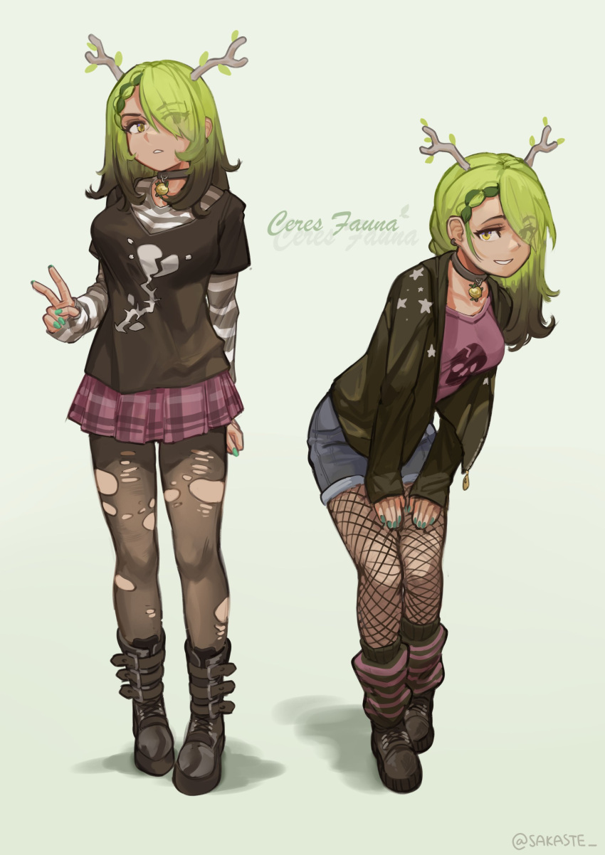 absurdres, alternate_costume, annoyed, antlers, apple, arm_at_side, asymmetrical_bangs, bangs
