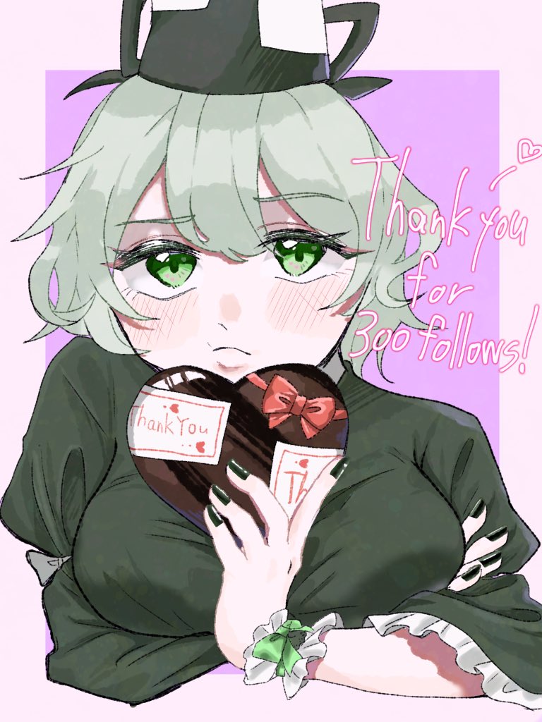 1girl, blush, candy, chocolate, crossed_arms, dress, food, frilled_bracelet