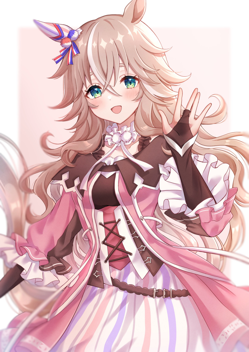 1girl, absurdres, animal_ears, blue_eyes, collarbone, dress, grey_hair, hair_between_eyes