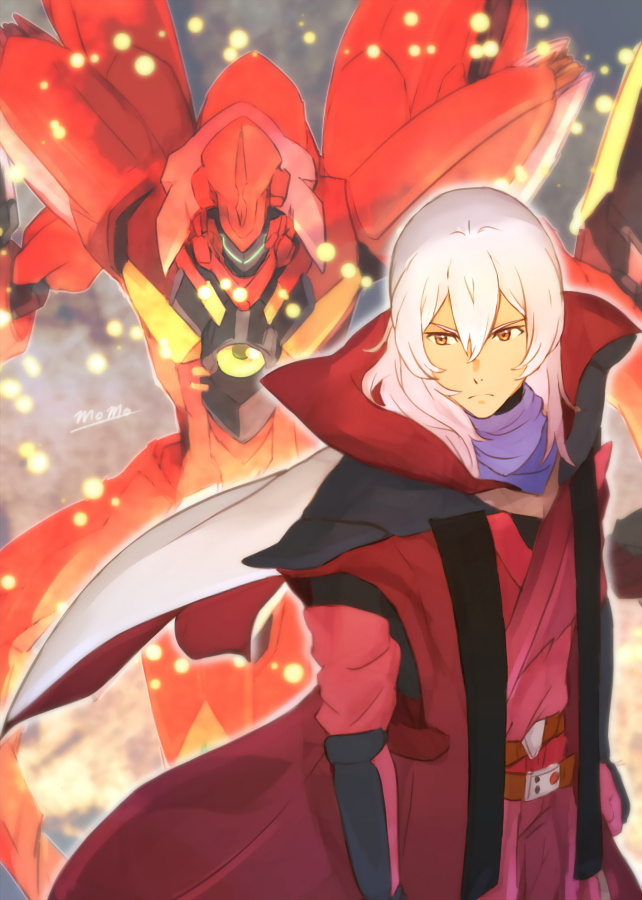 1boy, bangs, brown_eyes, closed_mouth, coat, frown, ghirarga, gundam