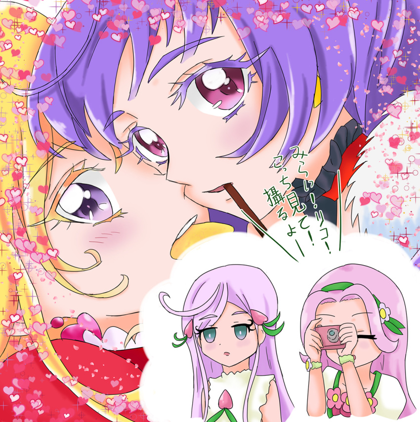 4girls, camera, character_request, cure_magical_(ruby_style), cure_miracle, cure_miracle_(ruby_style), digital_camera, elhddmois