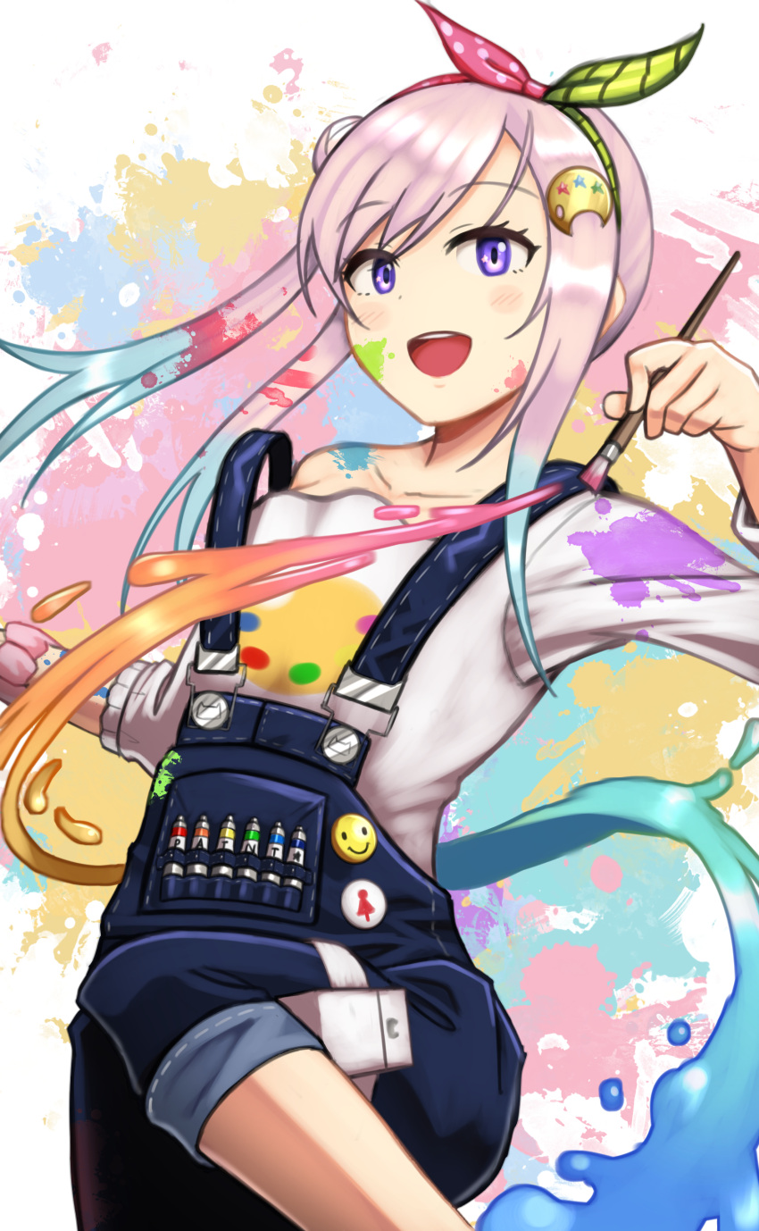 1girl, absurdres, airani_iofifteen, badge, bow, graffiti, hair_ornament, hairpin