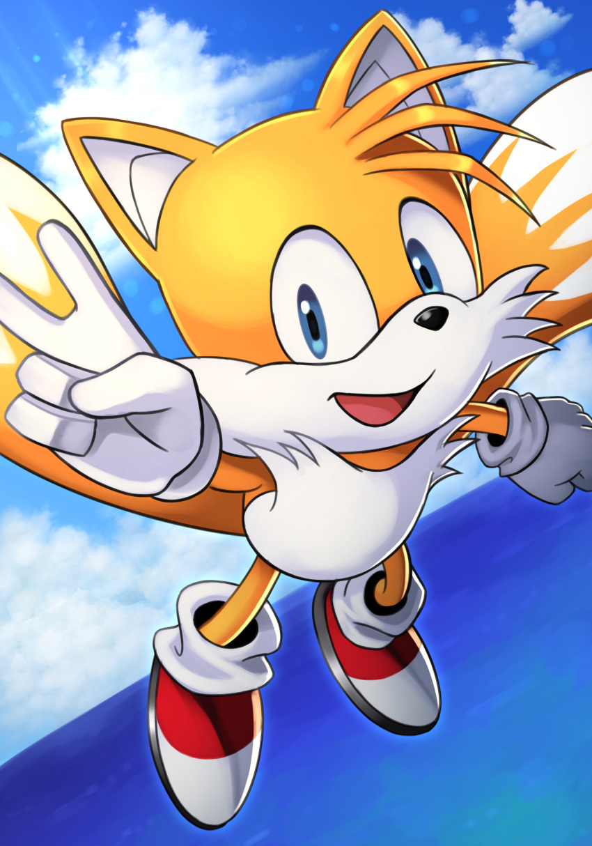 1boy, absurdres, animal, canine, flying, fox, fox_boy, happy