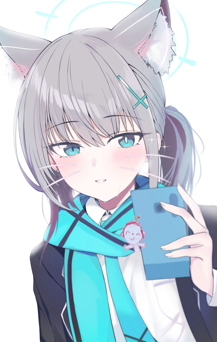 1girl, absurdres, animal_ear_fluff, animal_ears, blue_archive, blue_eyes, blue_jacket, blue_necktie