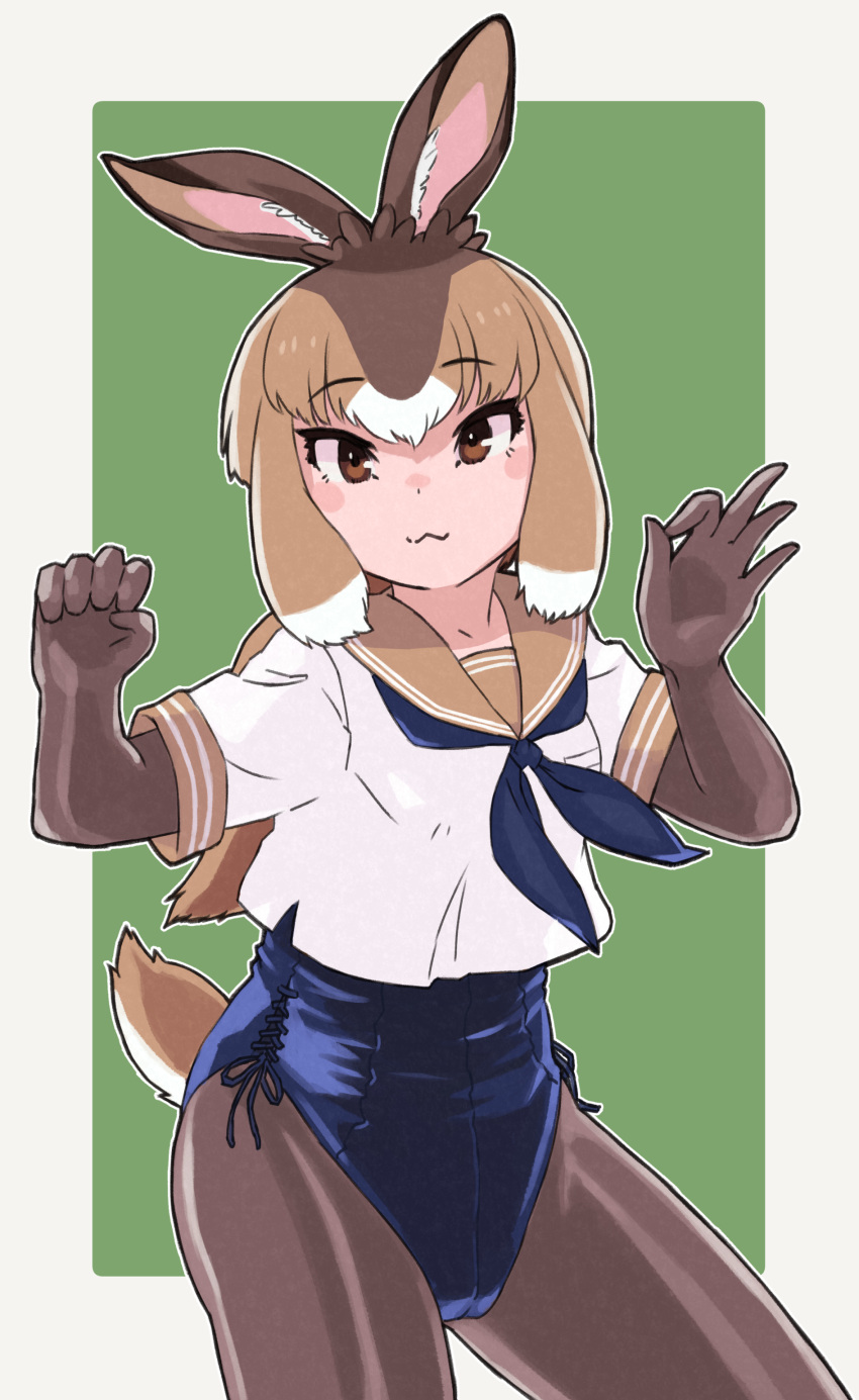 1girl, :3, absurdres, alternate_costume, animal_ears, blue_leotard, blue_neckerchief, blush