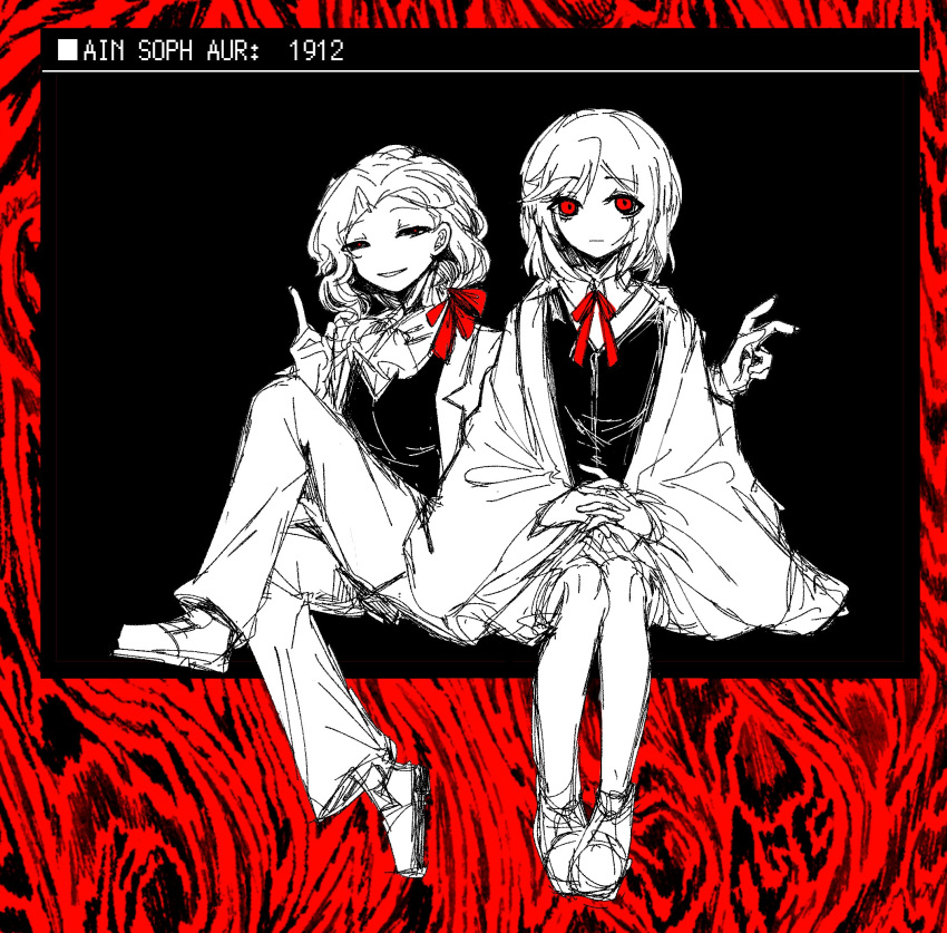 2girls, :|, closed_mouth, collared_shirt, commentary, english_commentary, expressionless, genderswap