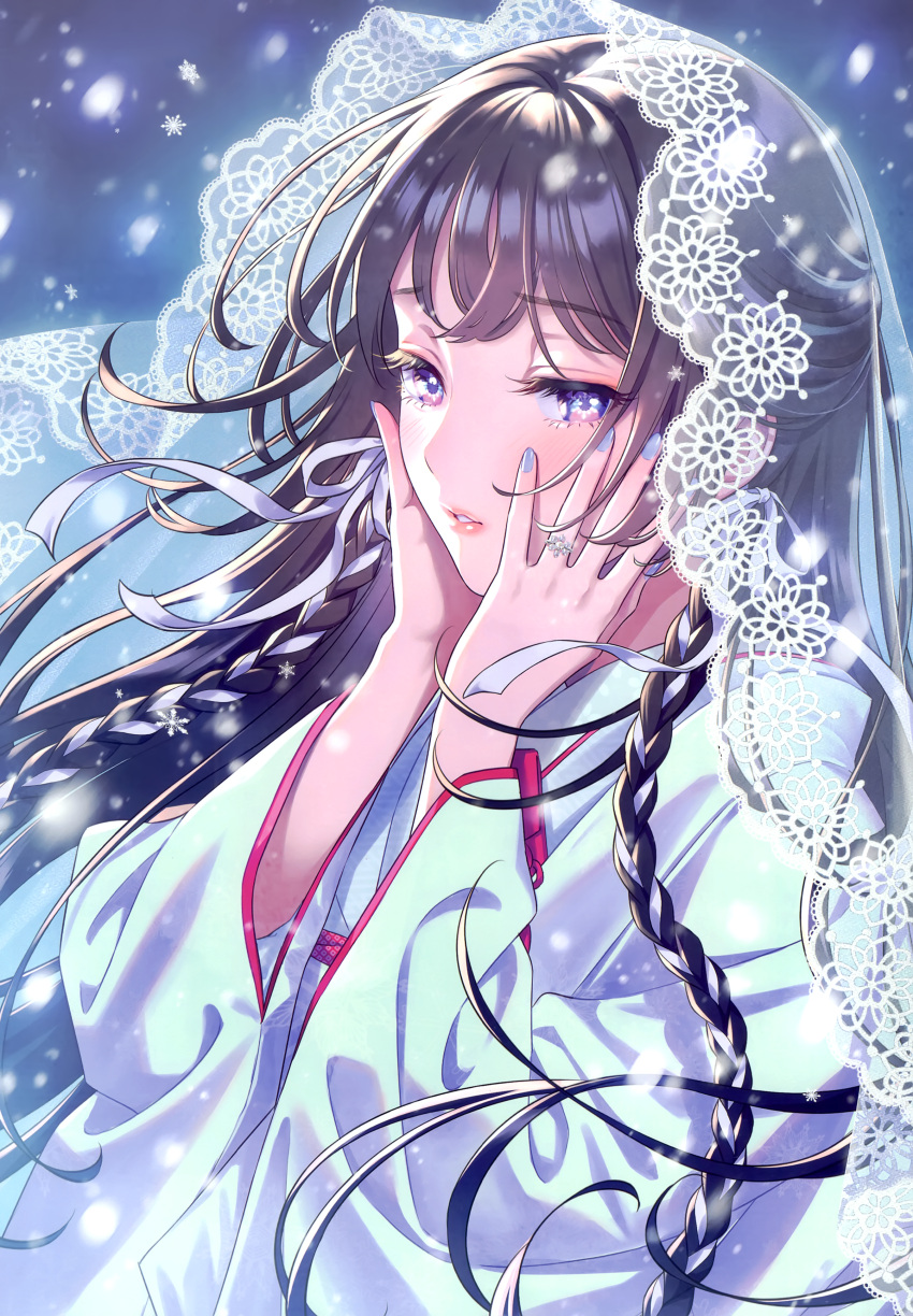 1girl, absurdres, argyle, bangs, black_hair, blunt_bangs, braid, diamond_(gemstone)