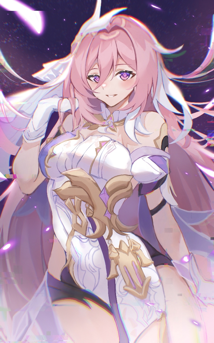 1girl, bangs, dress, elysia_(honkai_impact), elysia_(miss_pink_elf), feet_out_of_frame, gloves, hair_ornament