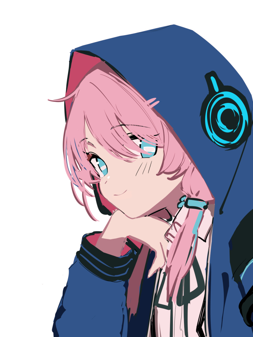 1girl, arknights, bangs, black_ribbon, blue_eyes, blue_jacket, blue_poison_(arknights), closed_mouth