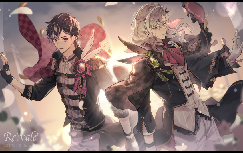 2boys, black_hair, doran_(doran7280), highres, idolish_7, jewelry, long_hair, looking_at_viewer