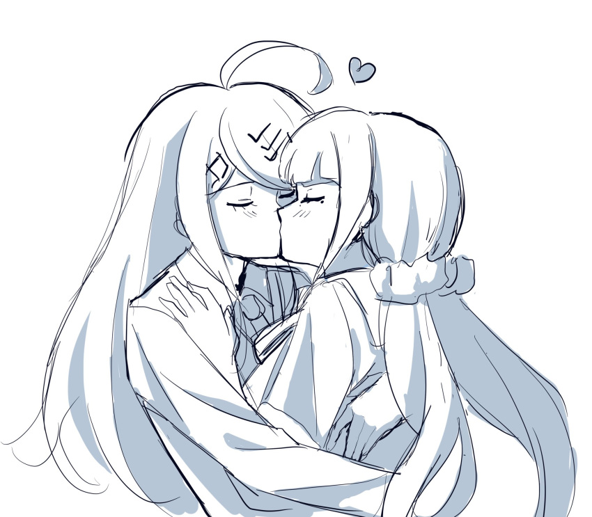 2girls, ahoge, akamatsu_kaede, bangs, blush, cheer_(cheerkitty14), closed_eyes, collared_shirt