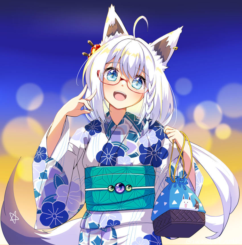 1girl, absurdres, ahoge, animal_ear_fluff, animal_ears, bag, bangs, blurry