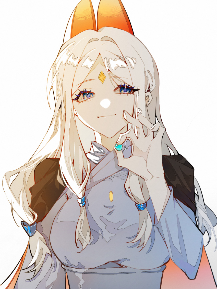 1girl, absurdres, animal_ears, blue_eyes, cape, grey_hair, highres, light_smile