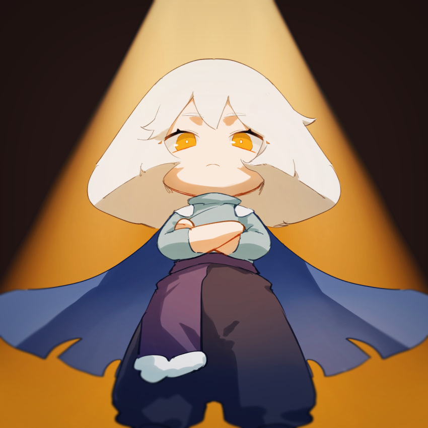 1girl, ankha_(animal_crossing), ankha_(animal_crossing)_(cosplay), apunchaday, bob_cut, cosplay, crossed_arms, daleth_(sky:_children_of_the_light)