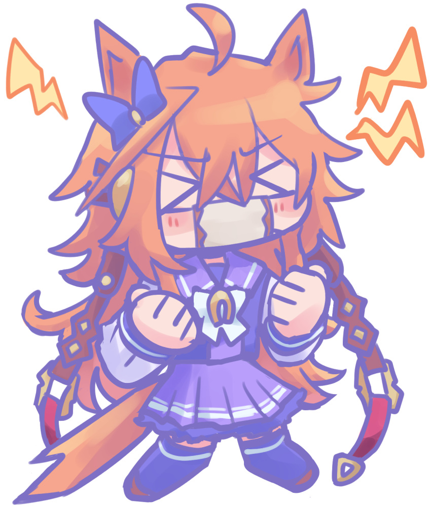 >_<, 1girl, ahoge, animal_ears, bangs, bow, bowtie, chibi