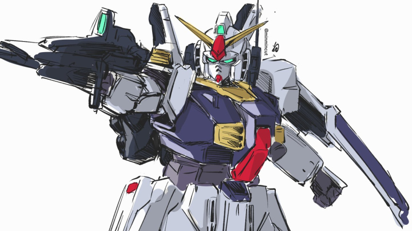 chanmura, clenched_hand, green_eyes, gun, gundam, gundam_mk_ii, holding, holding_gun