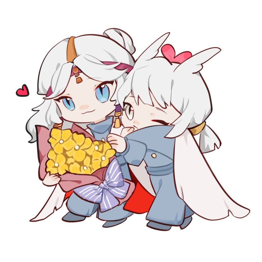 1girl, chibi, earrings, grey_hair, hair_ornament, highres, jewelry, long_hair