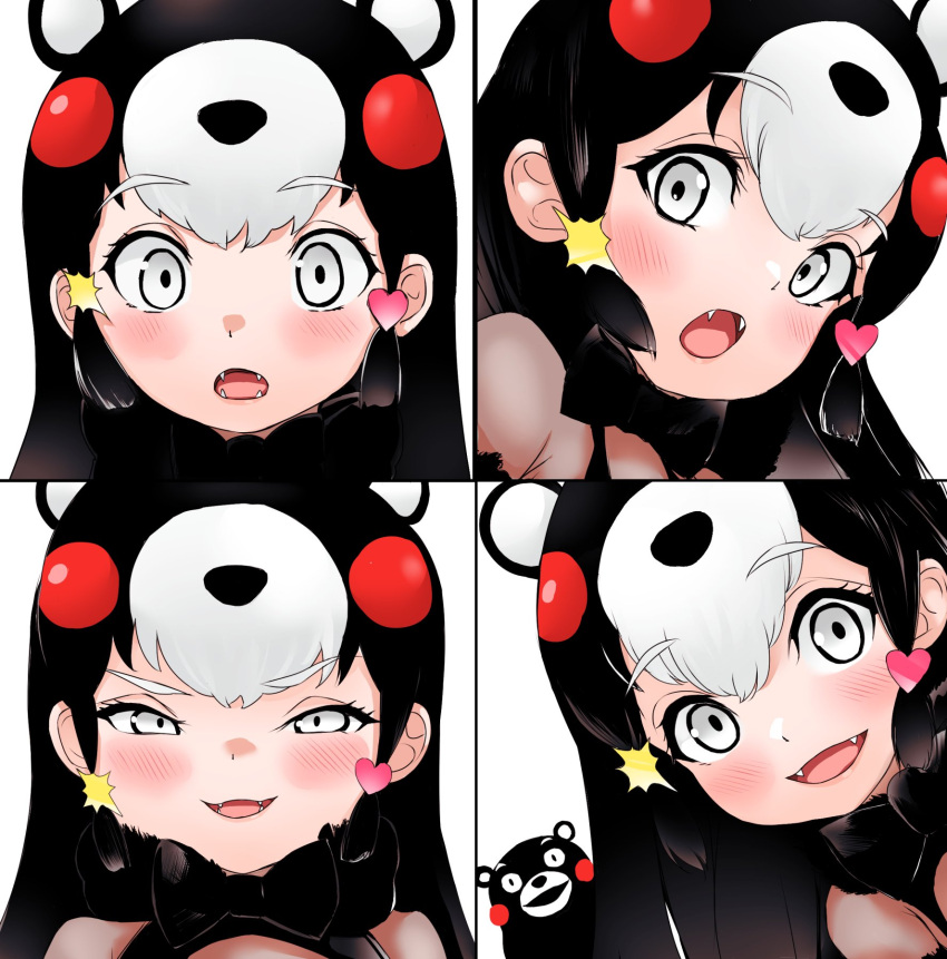 1girl, akegata_tobari, animal_ears, bear_ears, bear_girl, black_bow, black_bowtie, black_dress