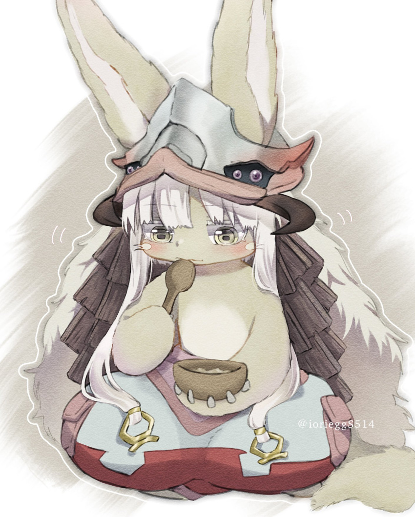 1girl, 1other, androgynous, animal_ears, animal_hands, bowl, brown_fur, child
