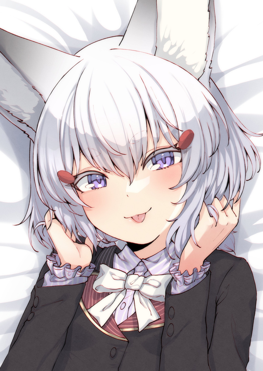 1girl, absurdres, animal_ear_fluff, animal_ears, black_jacket, blush, buttons, collared_shirt