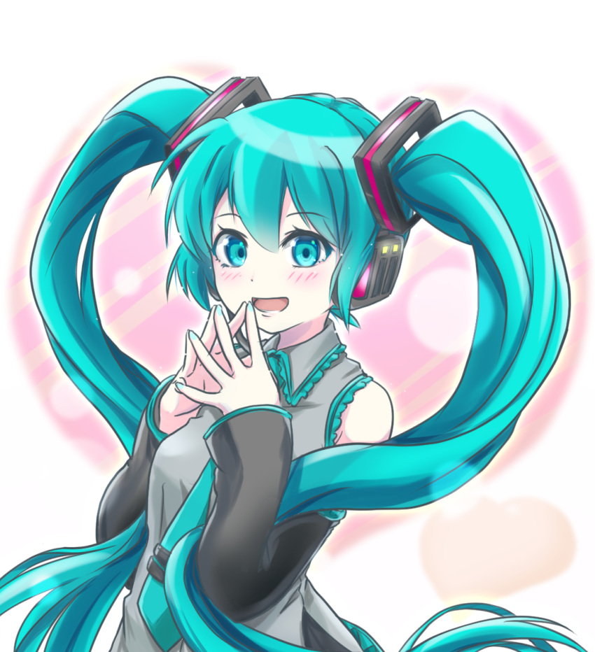 1girl, :d, bangs, black_sleeves, blue_eyes, blue_hair, blush, collared_shirt