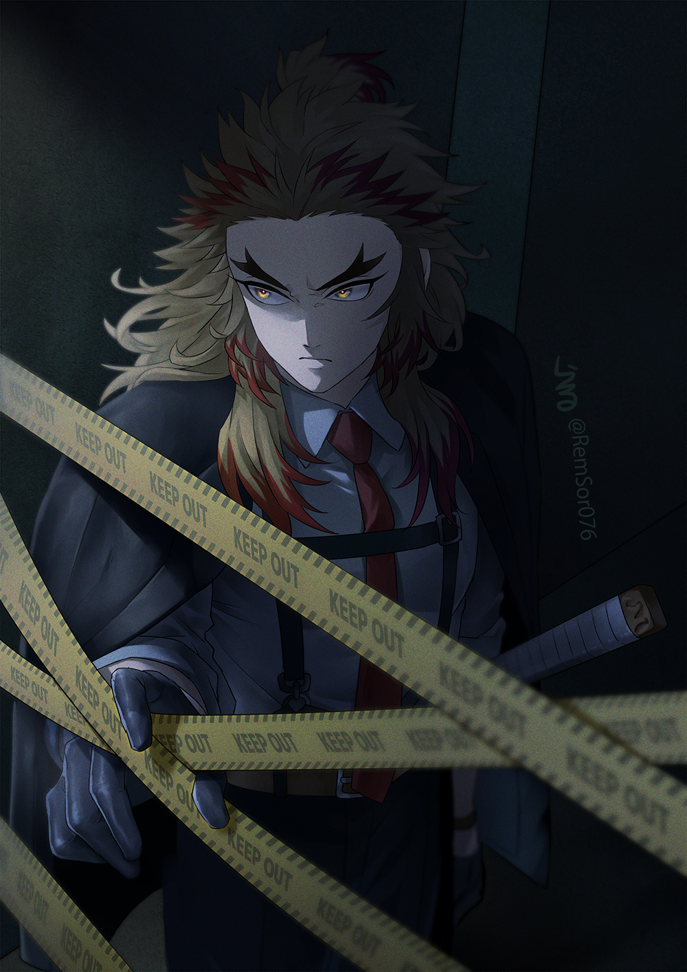 1boy, alternate_costume, belt, belt_buckle, black_jacket, black_pants, blonde_hair, brown_belt