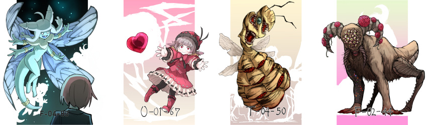 1boy, 1girl, 1other, :d, absurdres, beauty_and_the_beast_(lobotomy_corporation), blue_skin, boots