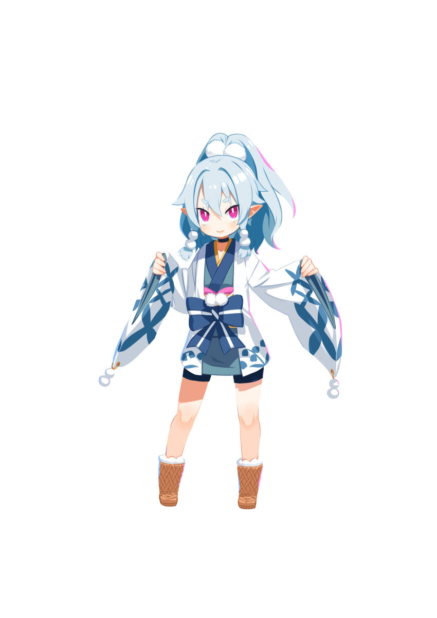 1girl, absurdres, blue_hair, boots, bright_pupils, disgaea, harada_takehito, highres