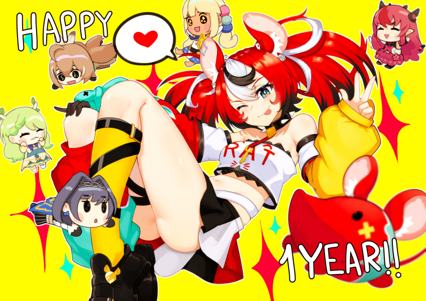 6+girls, ;p, absurdres, animal_ear_fluff, animal_ears, antlers, black_footwear, black_hair
