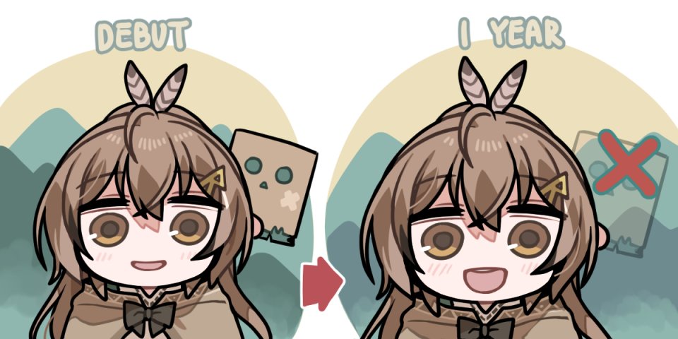ahoge, bow, brown_eyes, brown_hair, cape, chibi, clipe, feather_hair_ornament