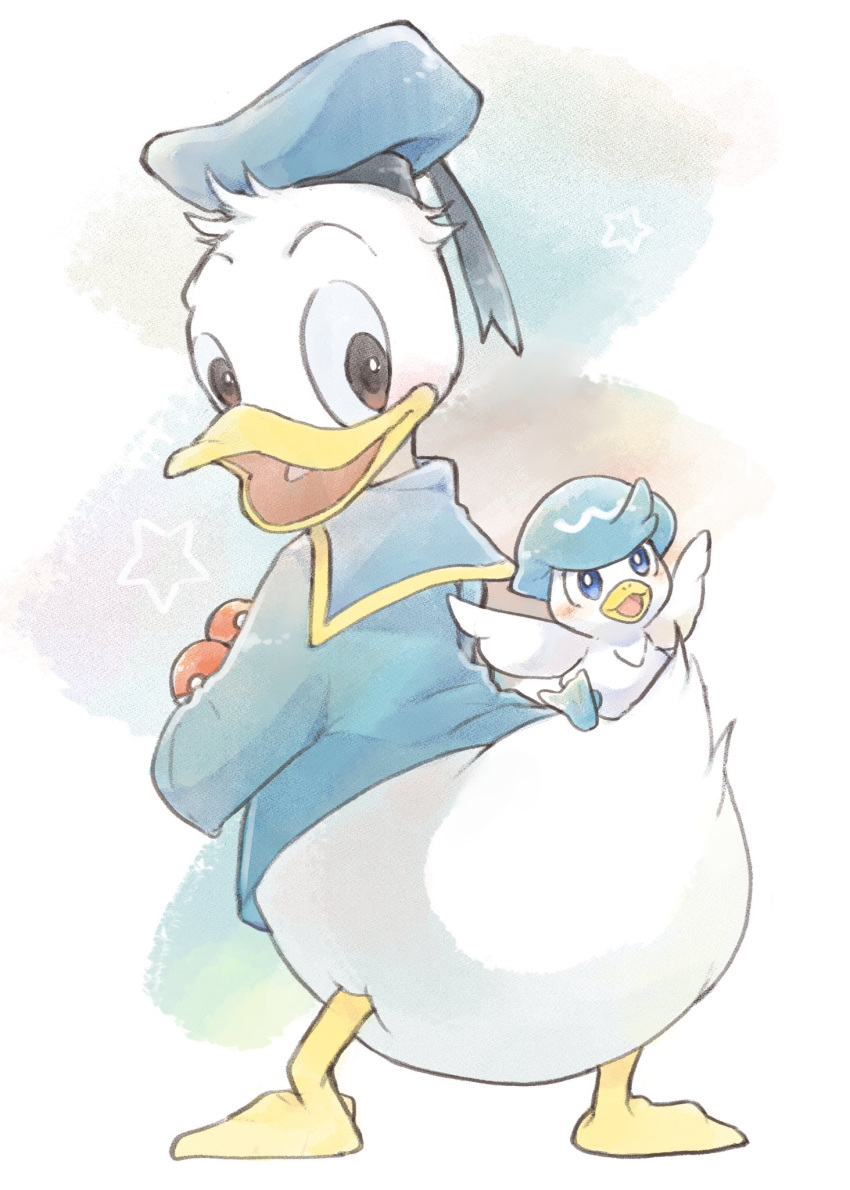 1boy, bird, black_eyes, blue_eyes, blue_headwear, blue_shirt, chiko_(chi_p_71), disney