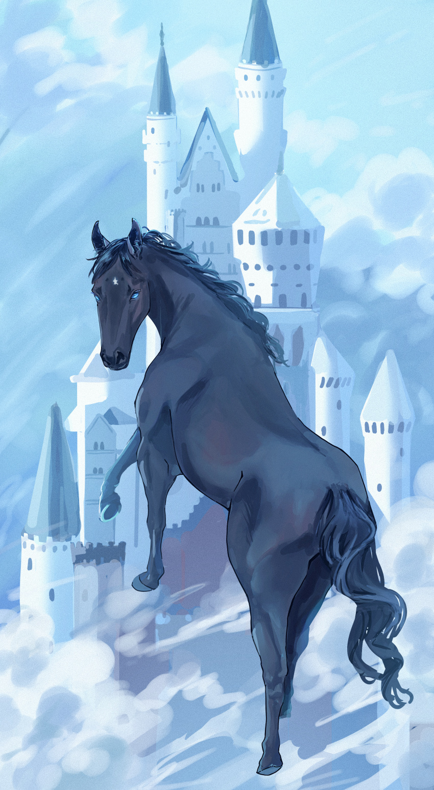 absurdres, blue_eyes, castle, commentary, daring_tact_(racehorse), from_above, full_body, highres