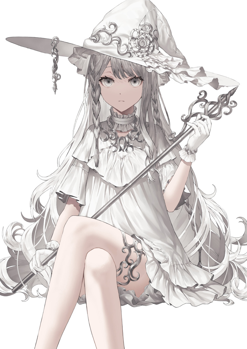 1girl, absurdres, bangs, braid, closed_mouth, collar, commentary, crossed_legs
