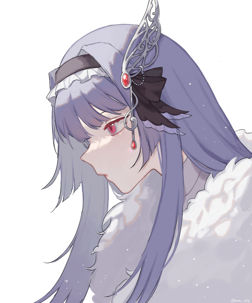1girl, 3di_project, bangs, blunt_bangs, closed_mouth, eyelashes, frills, fur_scarf
