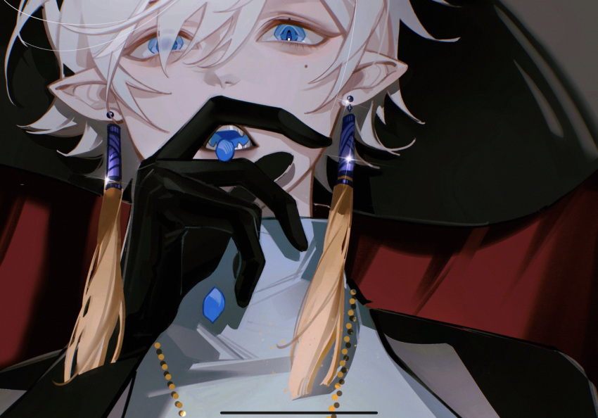 1boy, bishounen, blue_eyes, fei_yu, grey_hair, highres, looking_at_viewer, male_focus