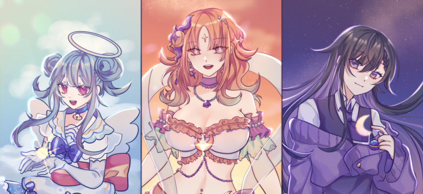 3di_project, 3girls, absurdres, amel3di, angel, asria_(3di), beads, braid