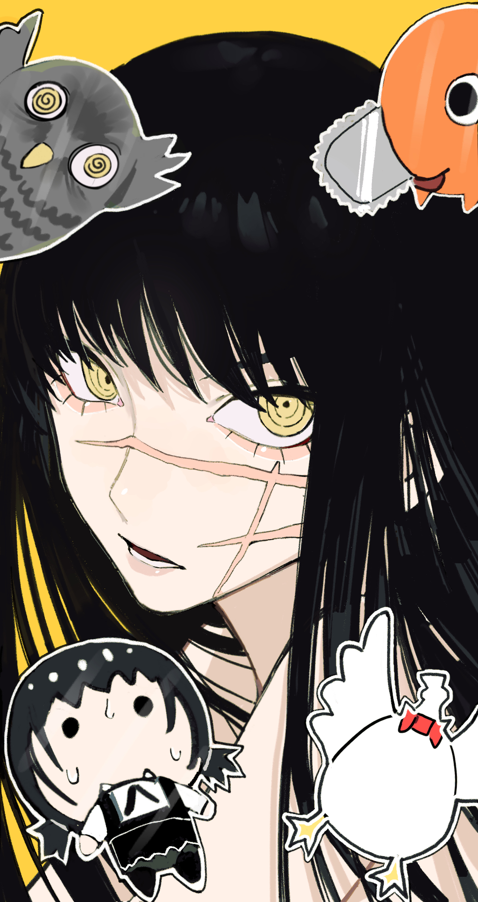 1girl, bangs, black_hair, chainsaw_man, collared_shirt, dress, highres, long_hair