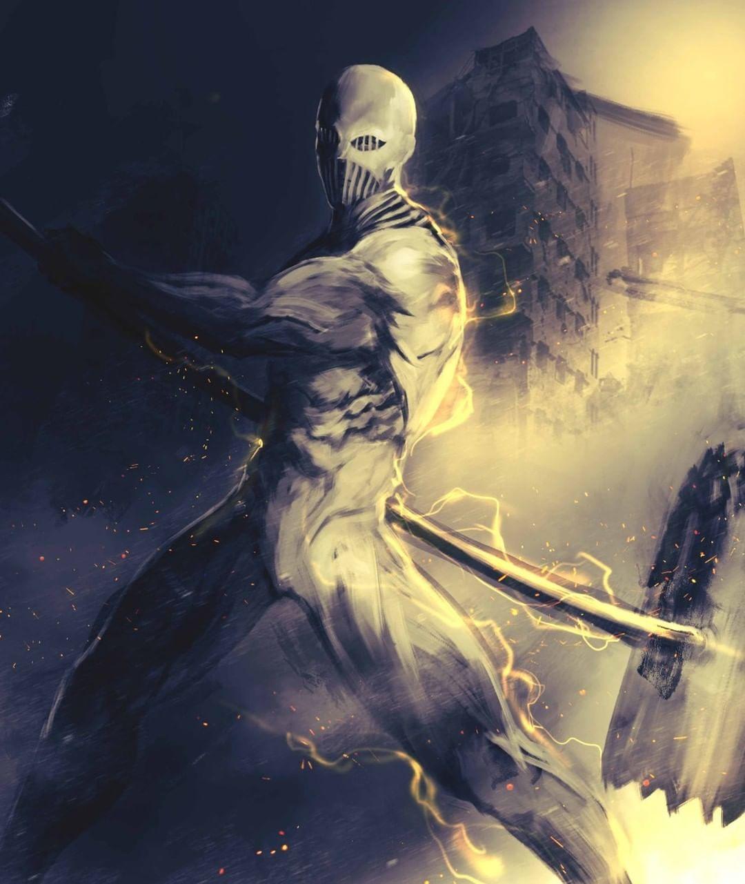1other, electricity, facing_viewer, fighting_stance, hammer, highres, holding, holding_hammer