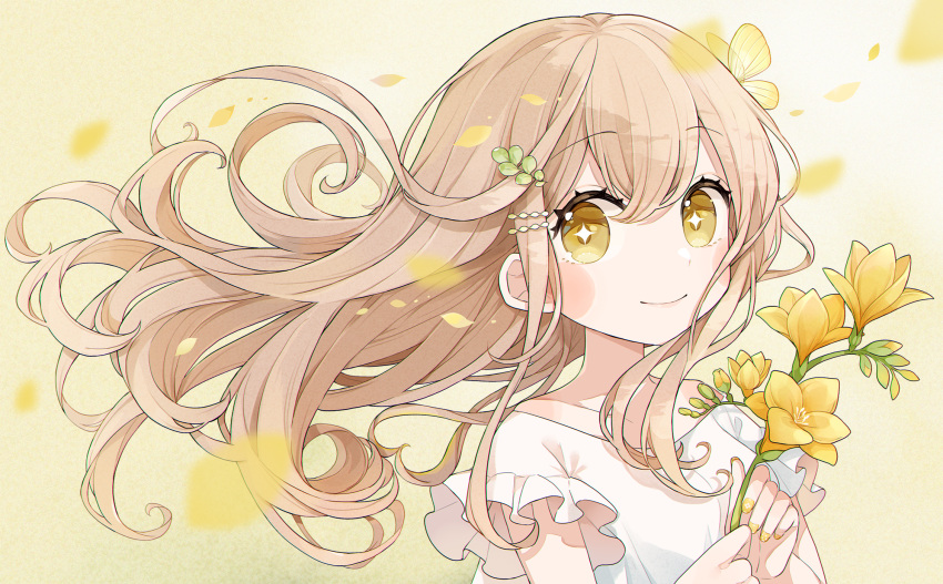 +_+, 1girl, bangs, blush_stickers, brown_background, brown_eyes, brown_hair, chon_(chon33v)