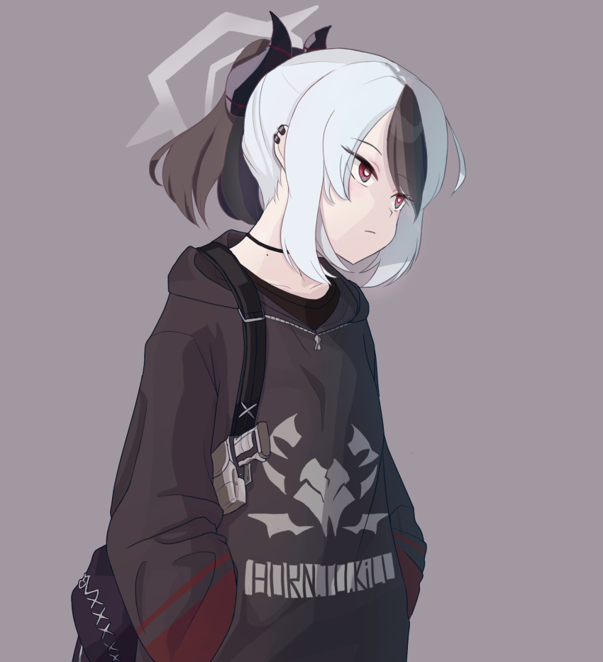 1girl, bangs, black_hair, black_hoodie, blue_archive, choker, da_mjgwtp, demon_horns