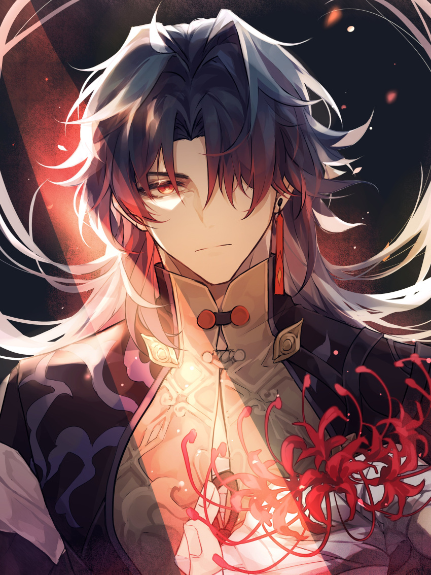 1boy, absurdres, bangs, black_hair, black_jacket, blade_(honkai:_star_rail), chinese_clothes, closed_mouth