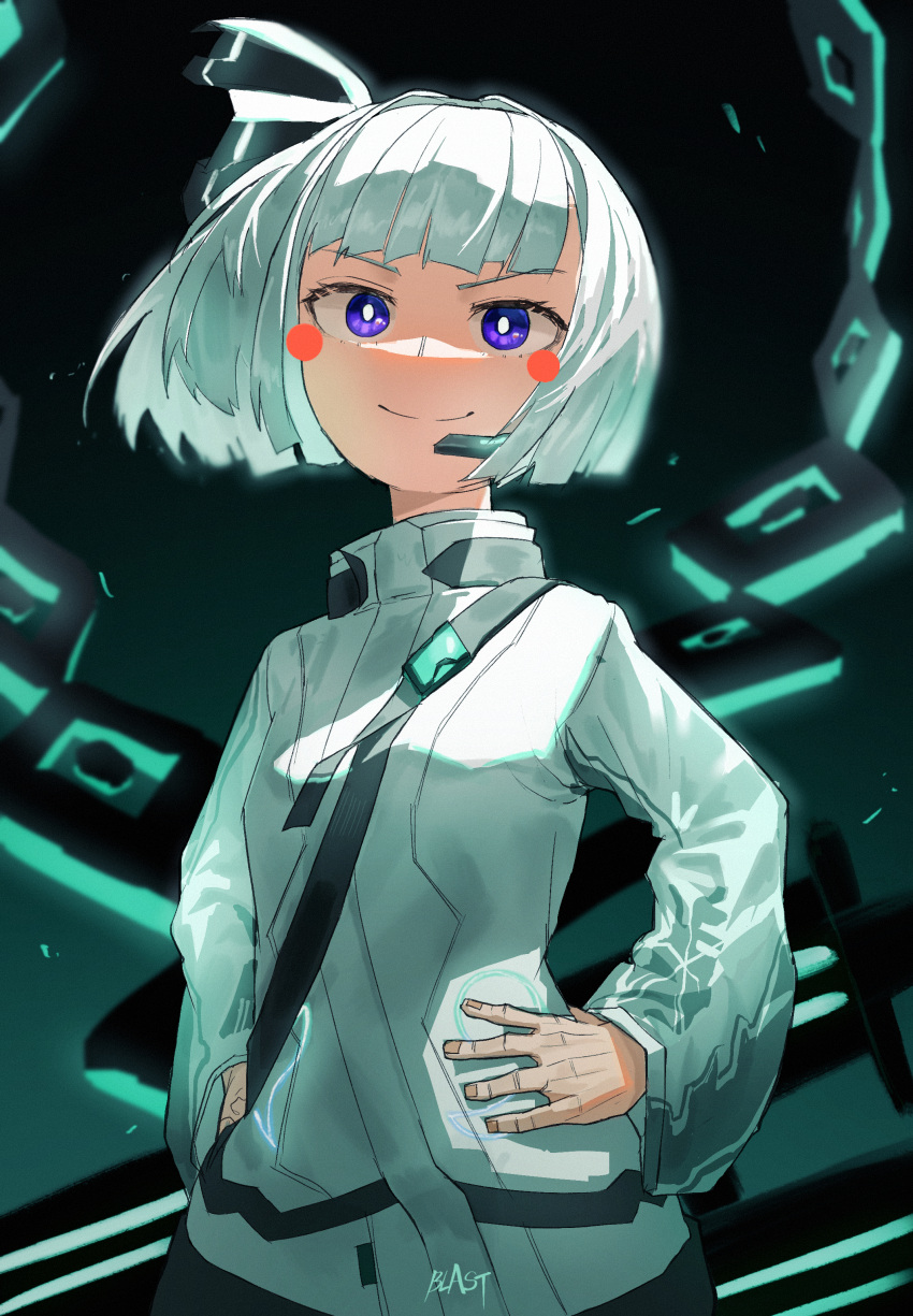 1girl, absurdres, aqua_theme, blast-7, blush, blush_stickers, bright_pupils, chain