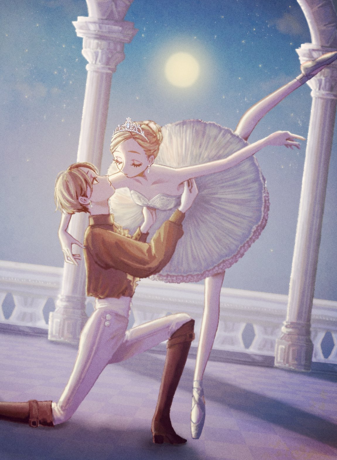 1boy, 1girl, ballet, ballet_dress, ballet_slippers, boots, brown_footwear, brown_shirt