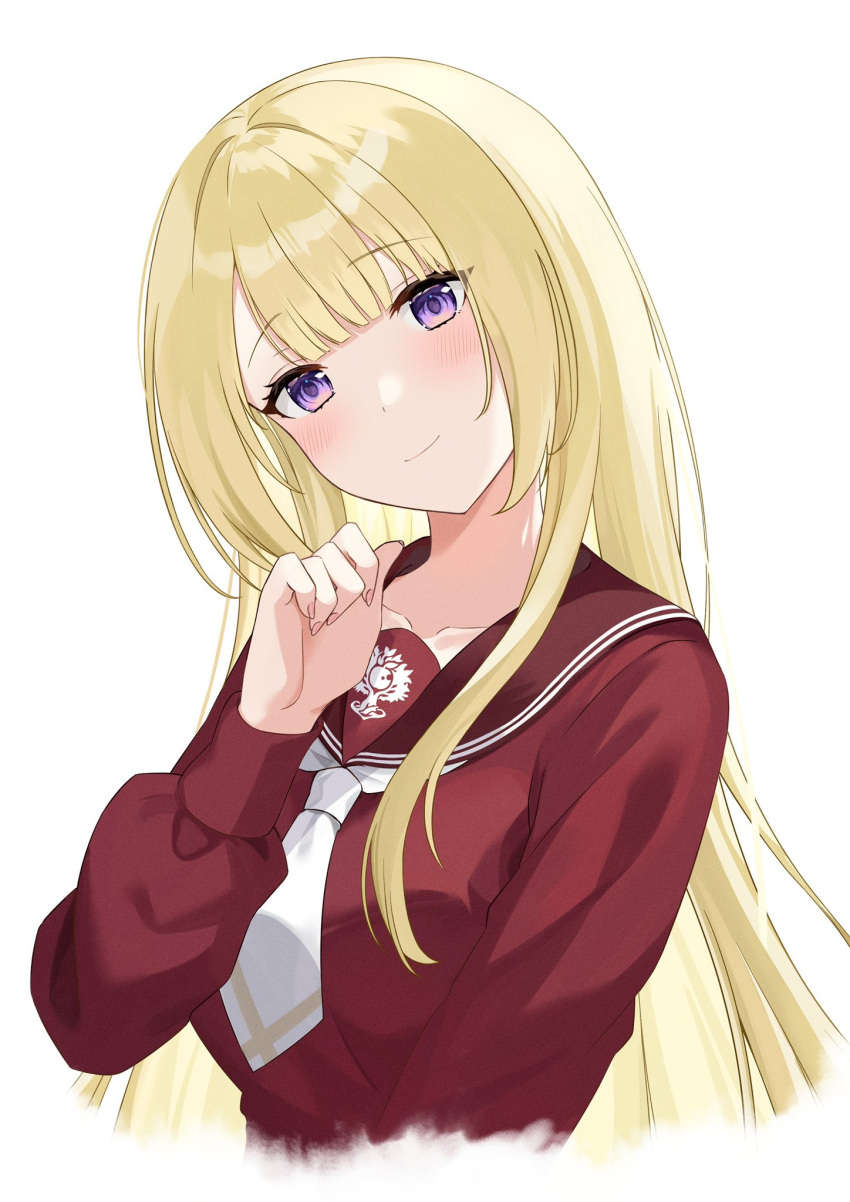 1girl, assault_lily, bangs, blonde_hair, blunt_bangs, blush, breasts, brown_sailor_collar