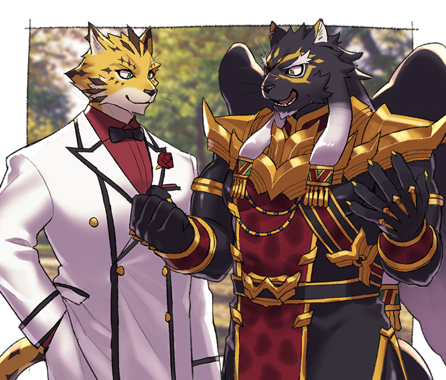 2boys, animal_ears, black_bodysuit, black_bow, black_bowtie, blurry, blurry_background, bodysuit